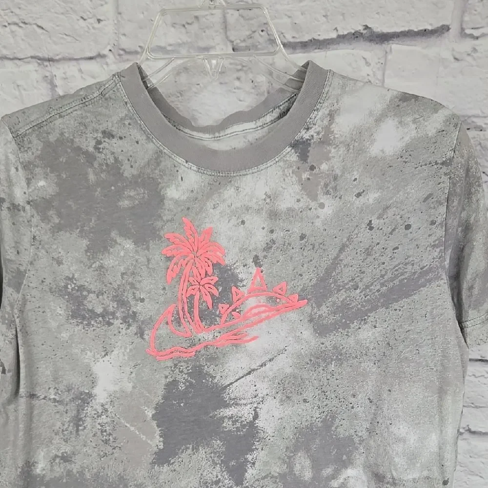 Nike Girls XL Gray Camo Tee Neon Pink Palm Tree Swoosh Sporty Summer Beach Top